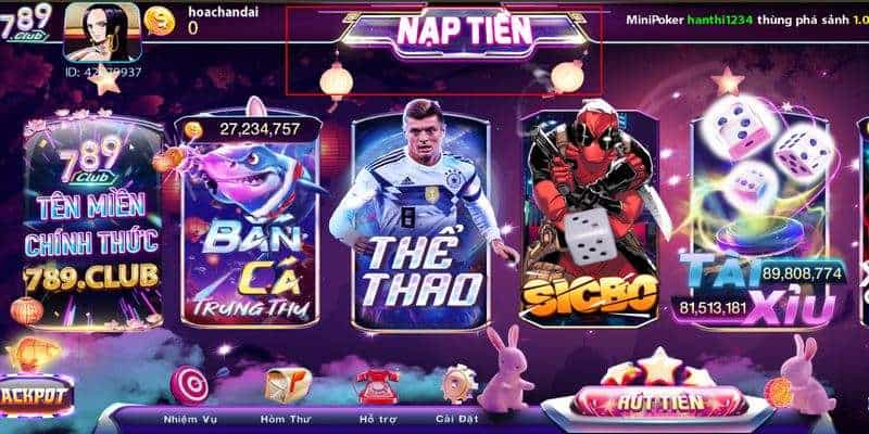 Tùy chọn nạp tiền tại trang chủ cổng game 789 CLub